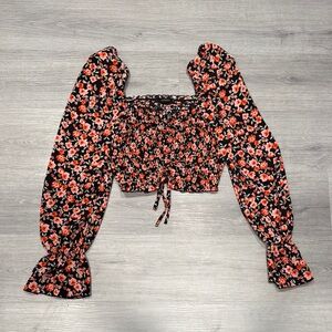 Floral Black and Red Women's Top
